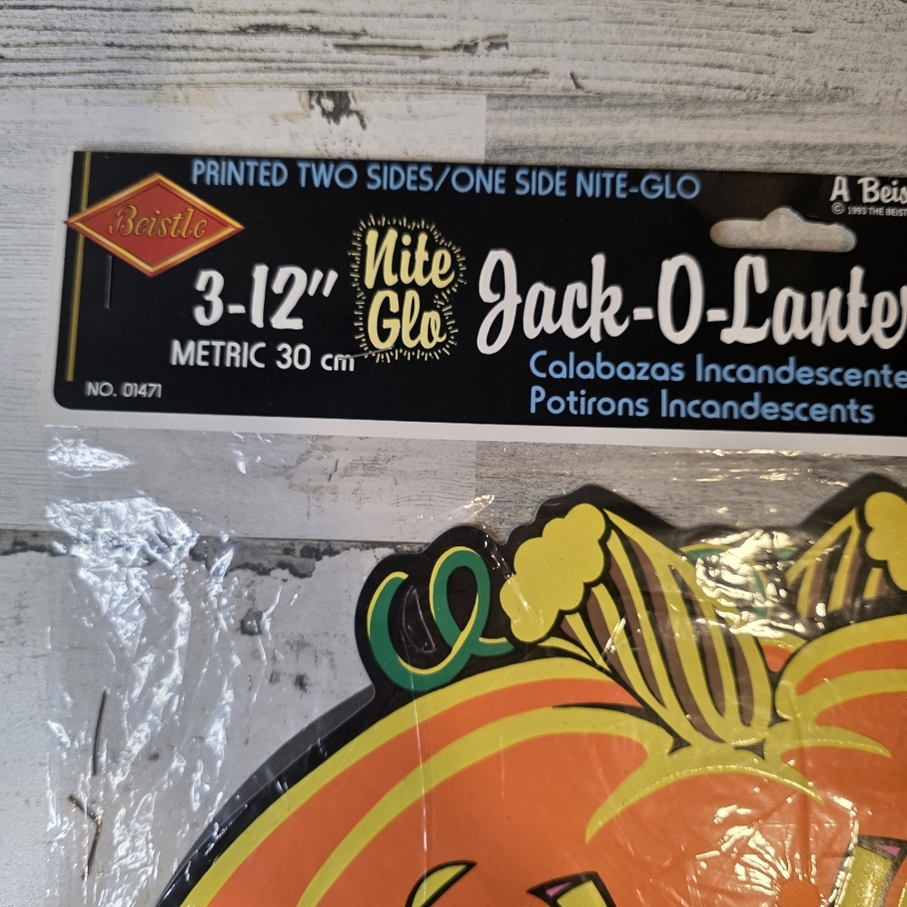 Sealed Vintage 1993 Beistle Nite Glo Jack O Lantern Halloween Glow in Dark - Picture 3 of 9